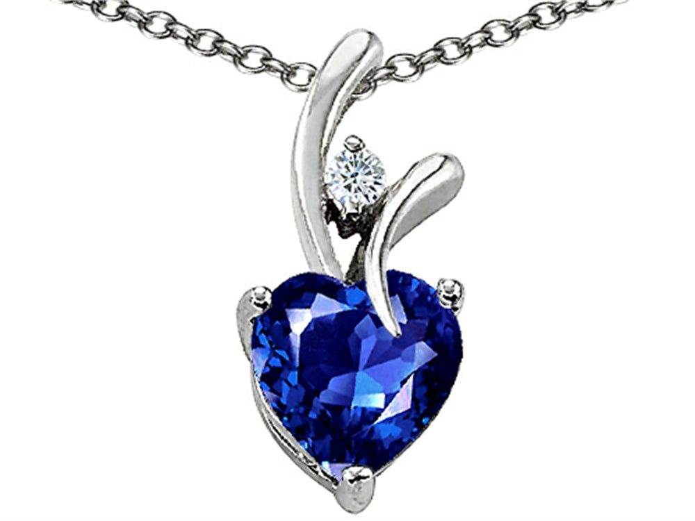 Star K Heart Shape Created Blue Sapphire Pendant Necklace with Chain