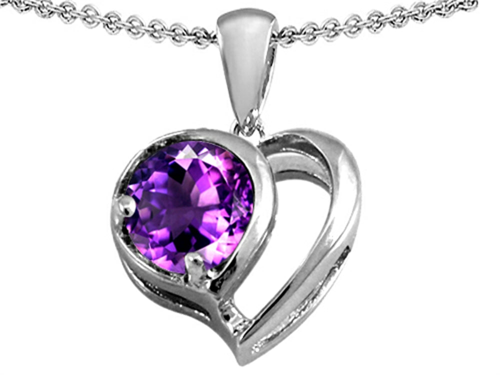 Star K Heart Shape Pendant Necklace With Round Simulated Amethyst
