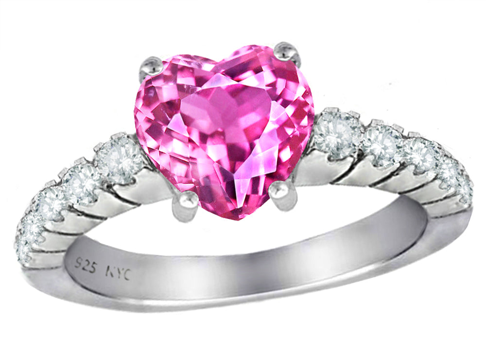 Star K 8mm Heart Shape Created Pink Sapphire Ring