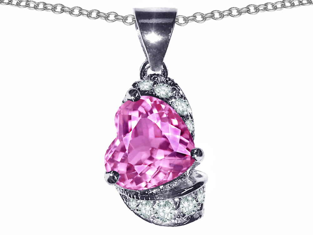 Star K Heart Shape 8mm Created Pink Sapphire Pendant Necklace