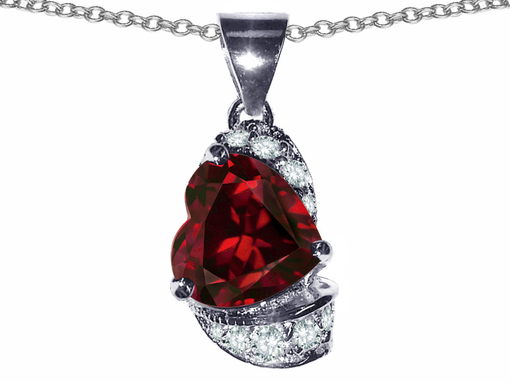 Star K Heart Shape 8mm Simulated Garnet Pendant Necklace