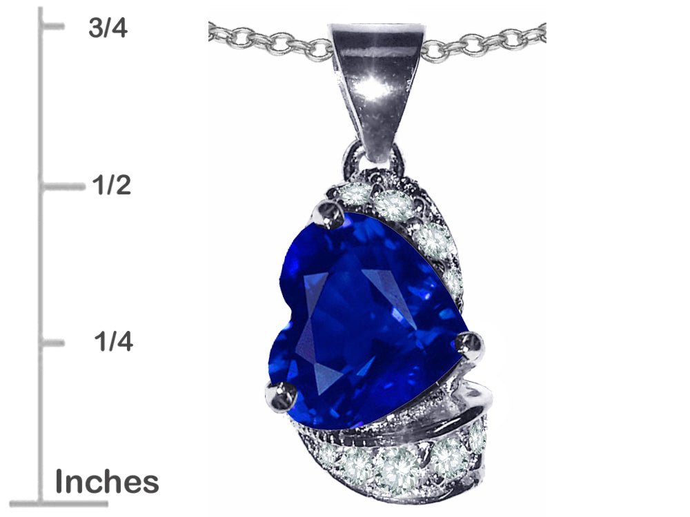 Star K Heart Shape 8mm Created Sapphire Pendant Necklace