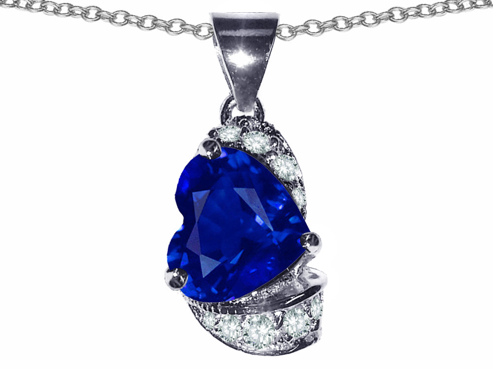 Star K Heart Shape 8mm Created Sapphire Pendant Necklace
