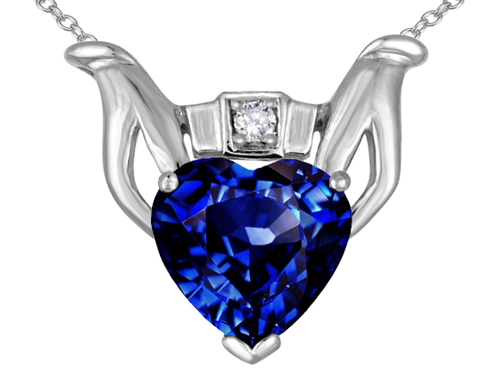 Star K Claddagh Love Pendant Necklace With 8mm Heart Created Sapphire