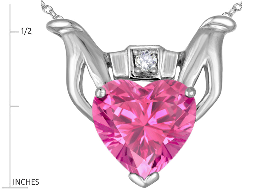 Star K Claddagh Love Pendant Necklace With 8mm Heart Created Pink Sapphire