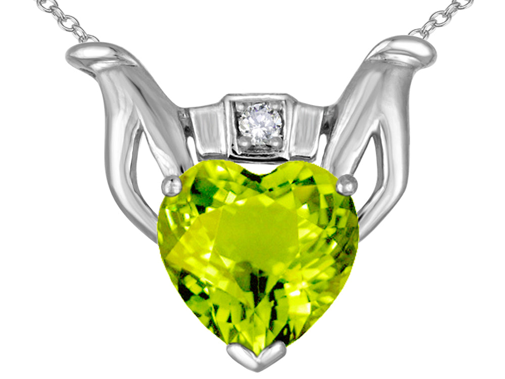 Star K Claddagh Love Pendant Necklace With 8mm Heart Genuine Peridot