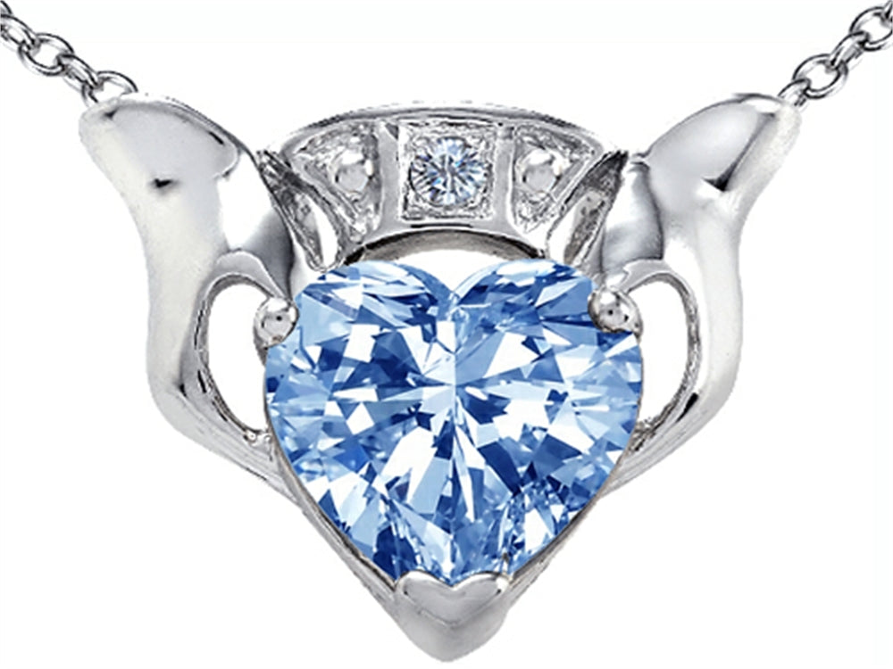Star K Claddagh Love Pendant Necklace With Simulated Aquamarine