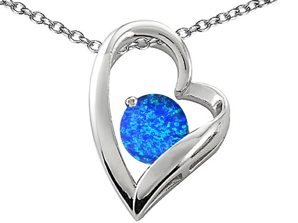 Star K 7mm Round Blue Created Opal Pendant Necklace