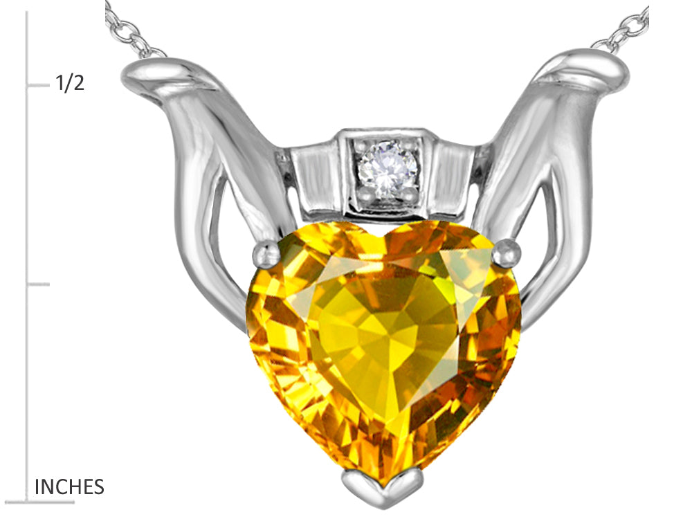 Star K Claddagh Love Pendant Necklace With Genuine Citrine
