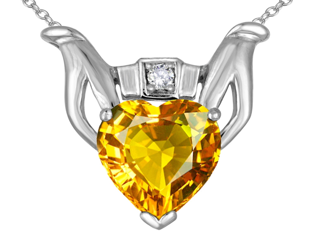 Star K Claddagh Love Pendant Necklace With Genuine Citrine