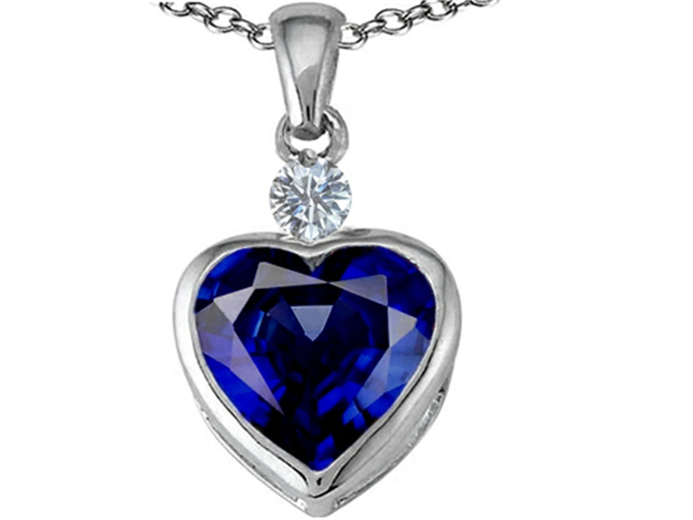 Star K 10mm Heart Shape Created Sapphire Heart Pendant Necklace