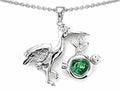 Star K Baby Stork Mother Pendant Necklace with Heart Shape 8mm Simulated Emerald