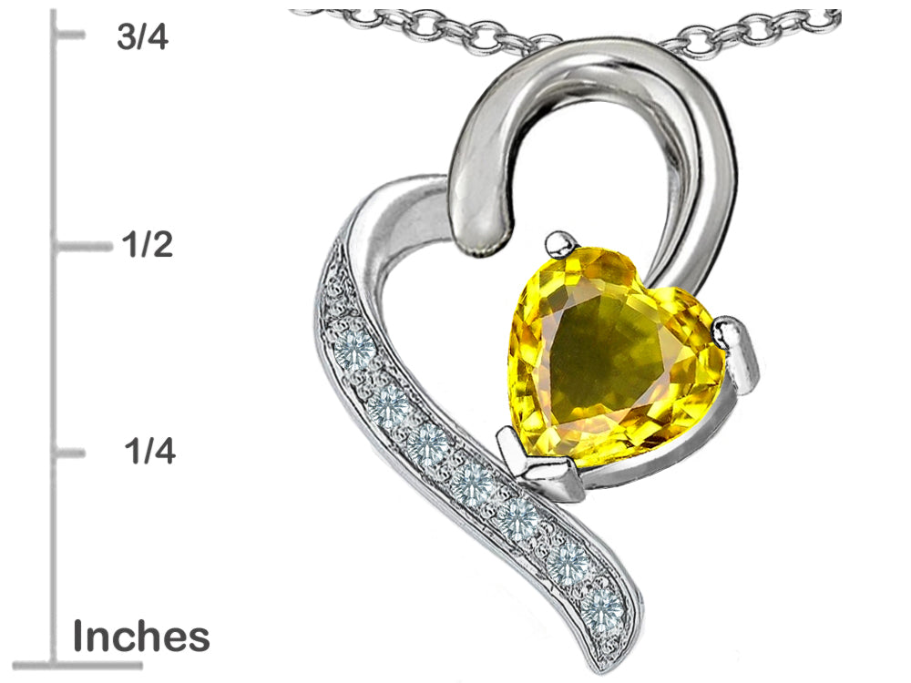 Star K 7mm Heart Shape Simulated Citrine Heart Pendant Necklace