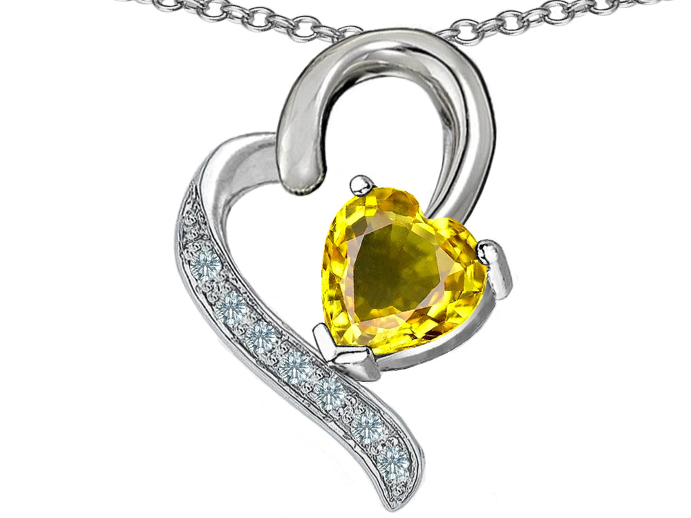 Star K 7mm Heart Shape Simulated Citrine Heart Pendant Necklace