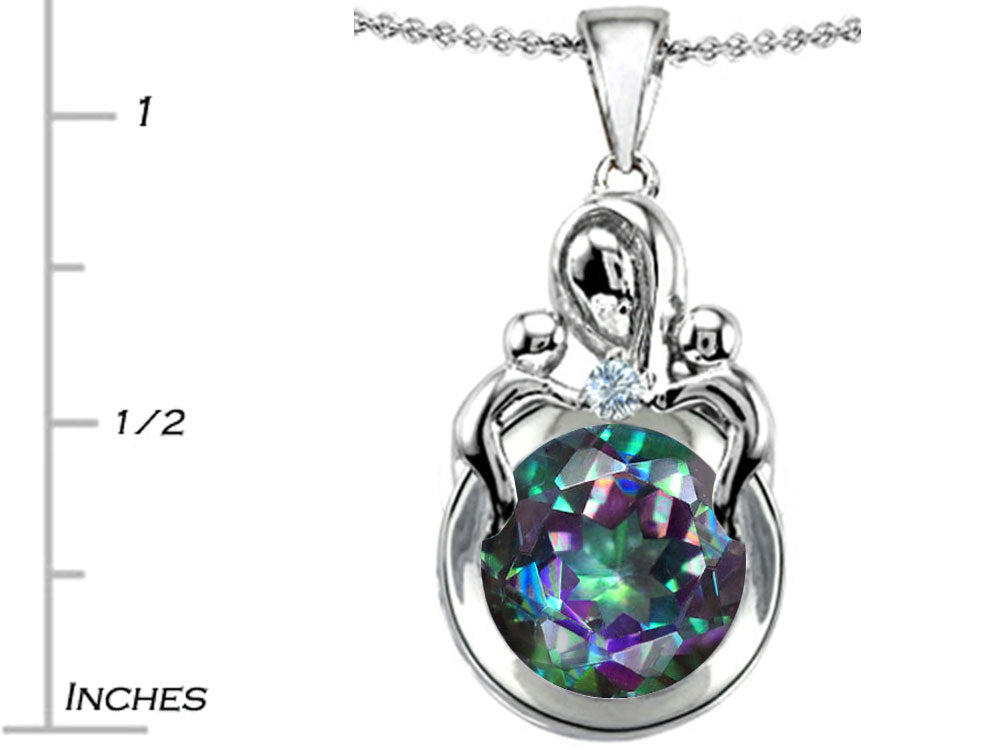 Star K Large Loving Mother With Twins Children Pendant Necklace With 10mm Round Mystic Topaz
