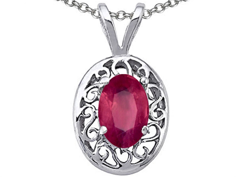 Tommaso Design Oval Genuine Ruby Pendant Necklace