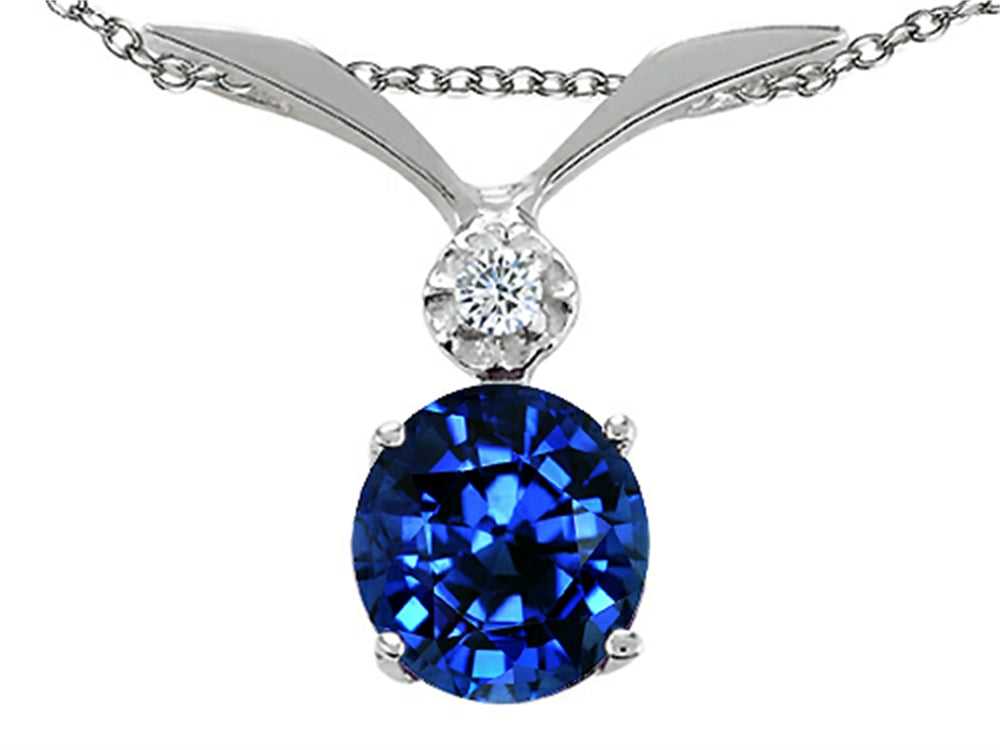 Tommaso Design Round 7mm Created Blue Sapphire Pendant Necklace