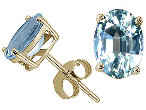 Tommaso Design Oval 8x6mm Genuine Aquamarine Earrings Studs