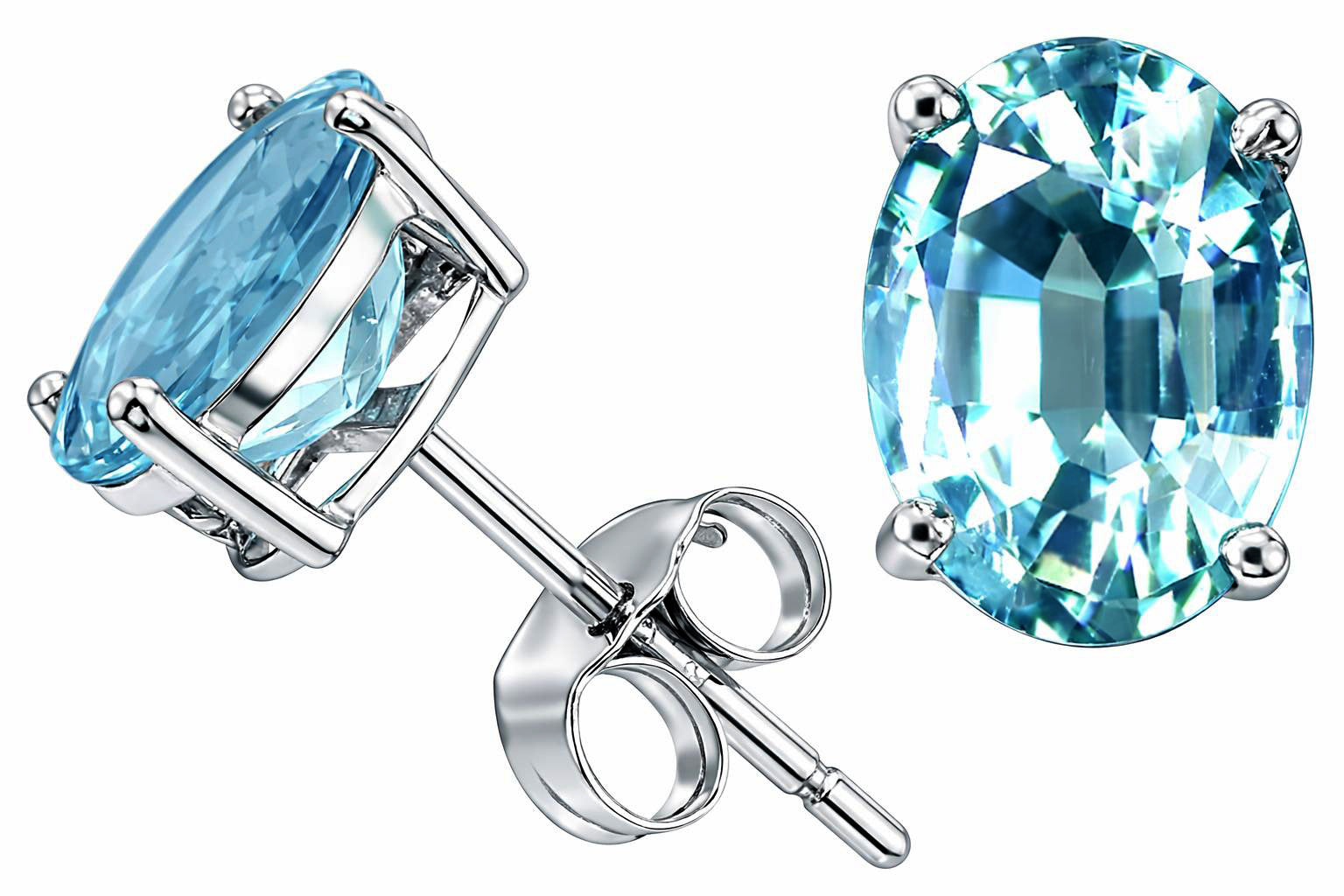 Star K Oval 8x6mm Genuine Aquamarine Earrings Studs