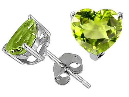Tommaso Design Heart Shape Genuine Peridot Earrings Studs