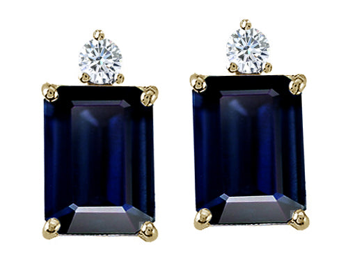 Tommaso Design™ Emerald Cut Genuine Sapphire Earrings Studs