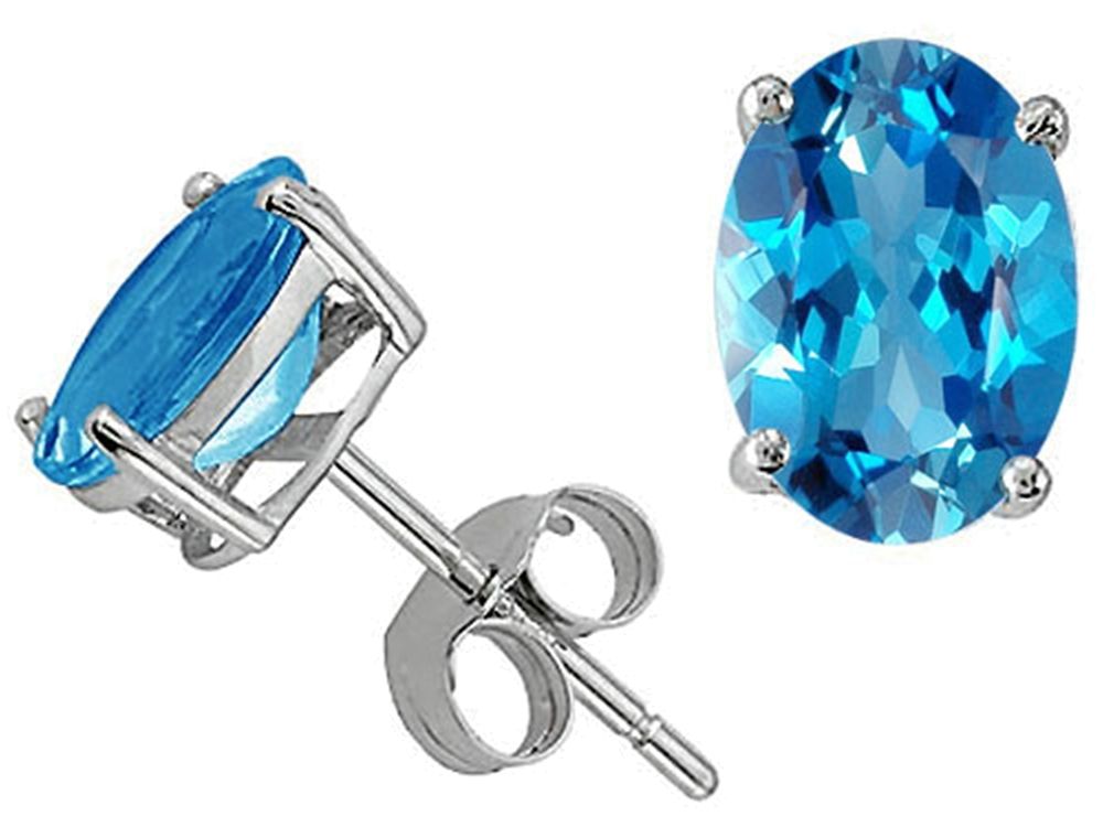 Tommaso Design Oval 7x5mm Genuine Blue Topaz Earrings Studs