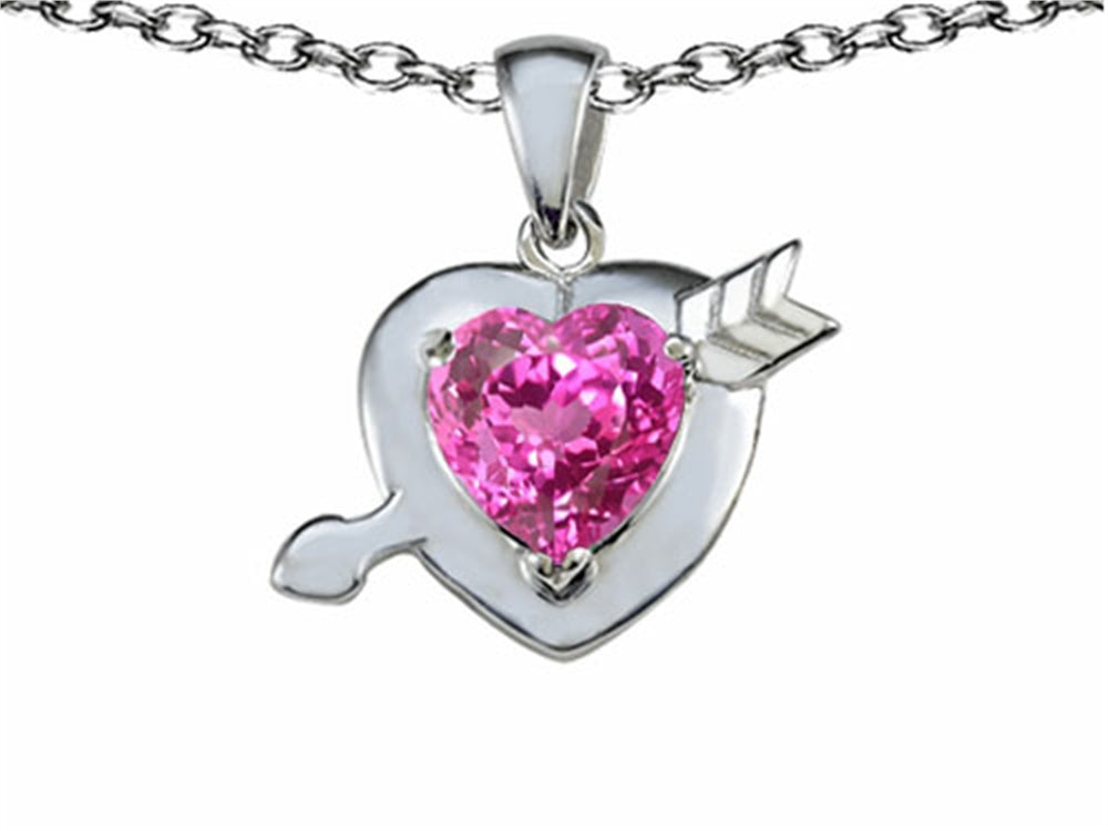 Star K Heart with Arrow Love Pendant Necklace with Heart Shape 8mm Created Pink Sapphire