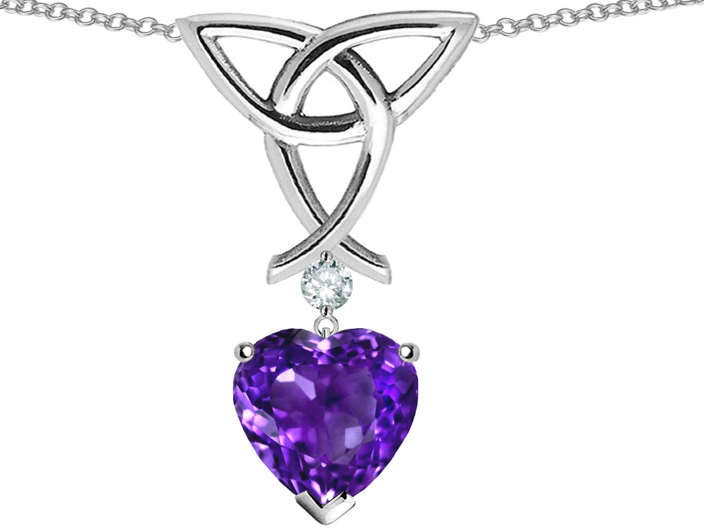 Star K Love Knot Pendant Necklace with 8mm Heart Shape Simulated Amethyst