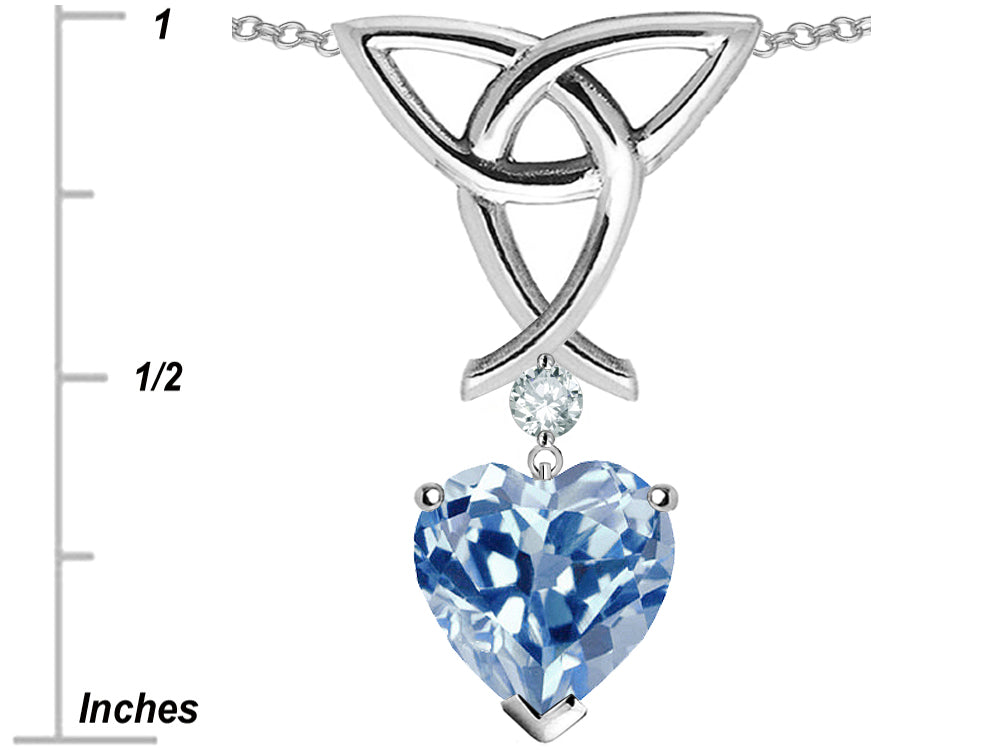Star K Love Knot Pendant Necklace with 8mm Heart Shape Simulated Aquamarine