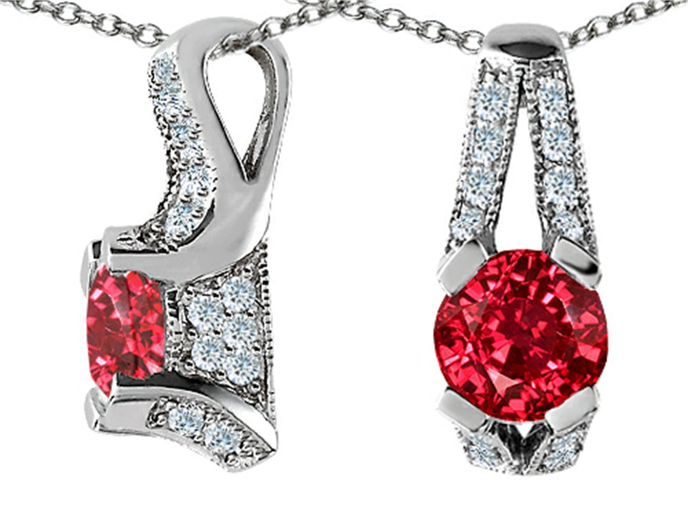 Star K 8mm Round Created Ruby Designer Pendant Necklace