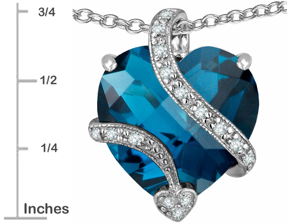 Star K Large 15mm Heart Shape Simulated Blue Topaz Love Pendant Necklace