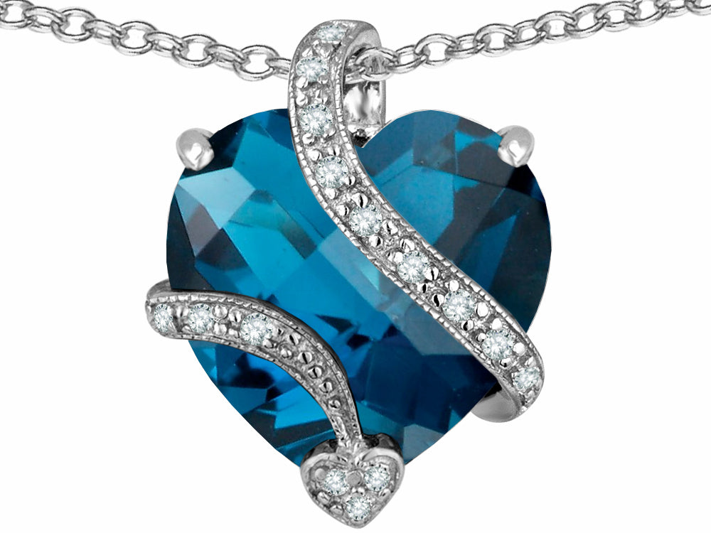 Star K Large 15mm Heart Shape Simulated Blue Topaz Love Pendant Necklace