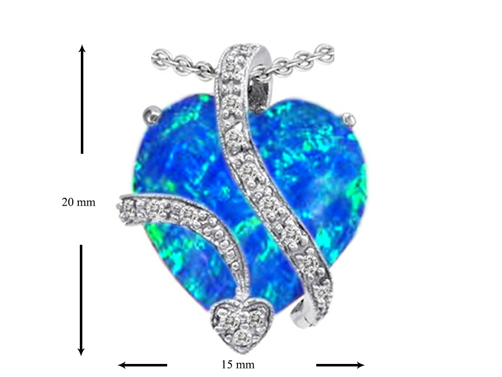 Star K Large 15mm Heart Shape Blue Simulated Opal Love Pendant Necklace