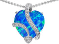 Star K Large 15mm Heart Shape Blue Simulated Opal Love Pendant Necklace
