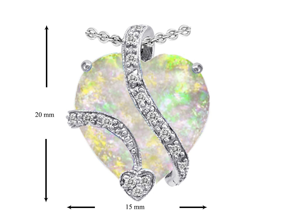 Star K Large 15mm Heart Shape Created Opal Love Pendant Necklace