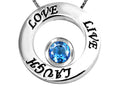 Star K Live/Love/Laugh Circle of Life Pendant Necklace with December Birth Month Round 7mm Simulated Blue Topaz
