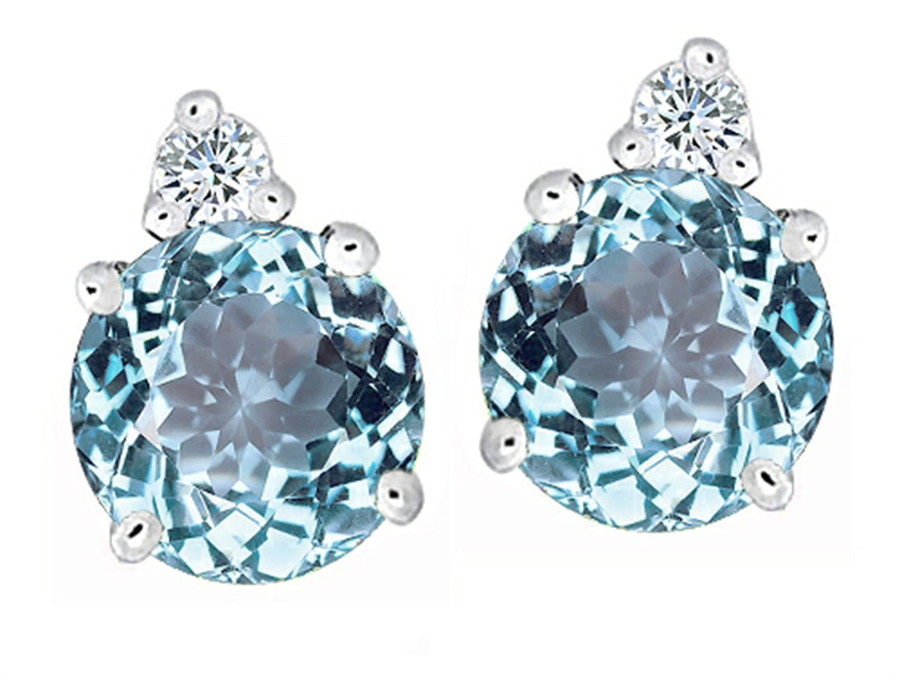 Star K Round 7mm Simulated Aquamarine Earrings Studs
