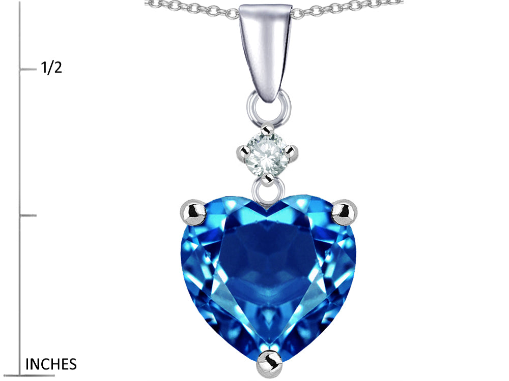 Star K Heart Shape 8mm Simulated Blue Topaz Pendant Necklace