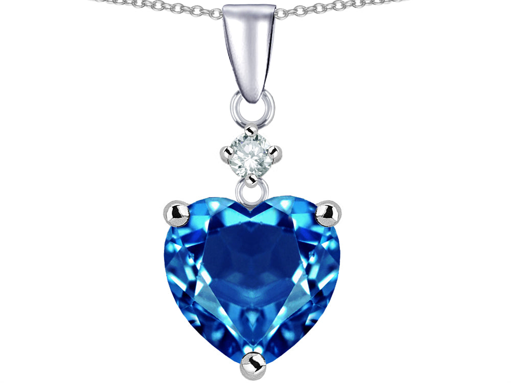 Star K Heart Shape 8mm Simulated Blue Topaz Pendant Necklace