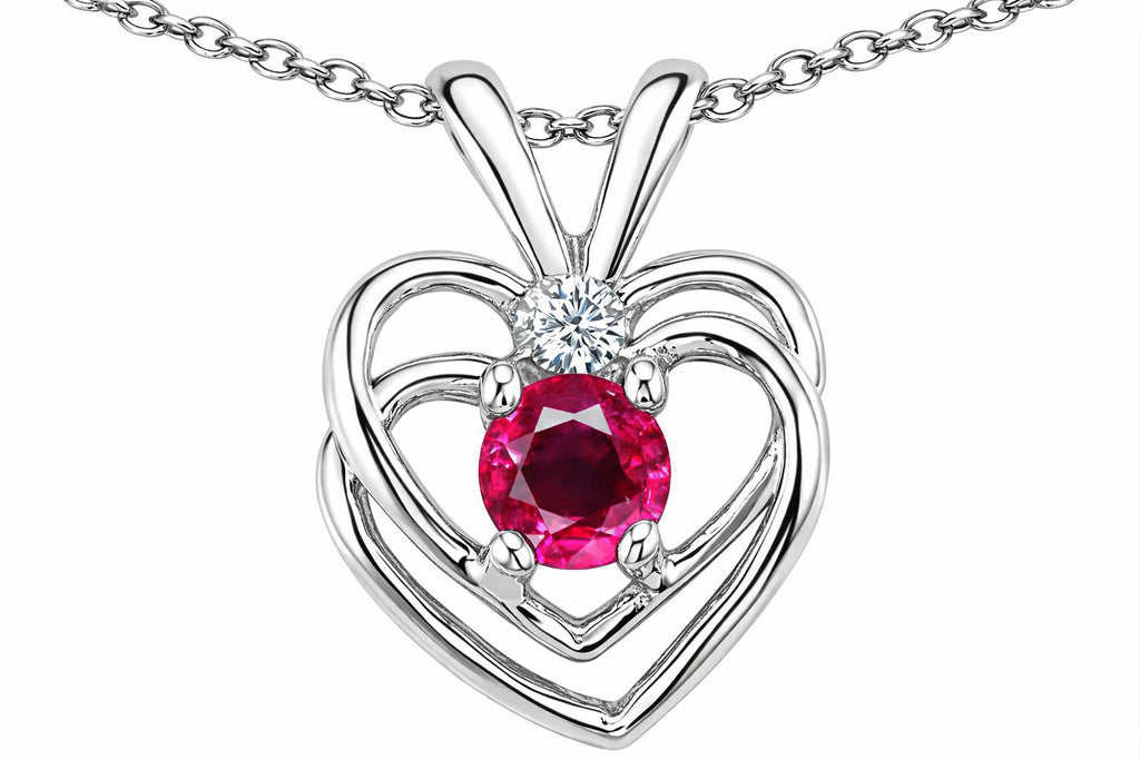 Tommaso Design Round Created Ruby Double Heart Pendant Necklace
