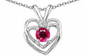 Tommaso Design Round Created Ruby Double Heart Pendant Necklace
