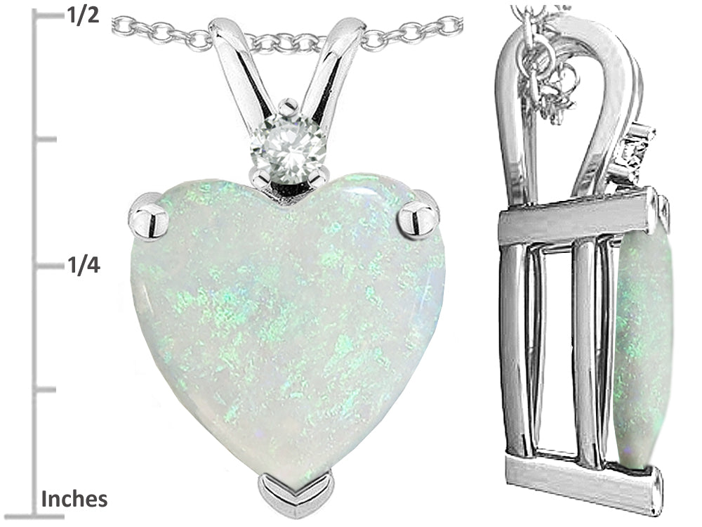 Star K 8mm Heart Shape Genuine Opal and Diamond Pendant Necklace