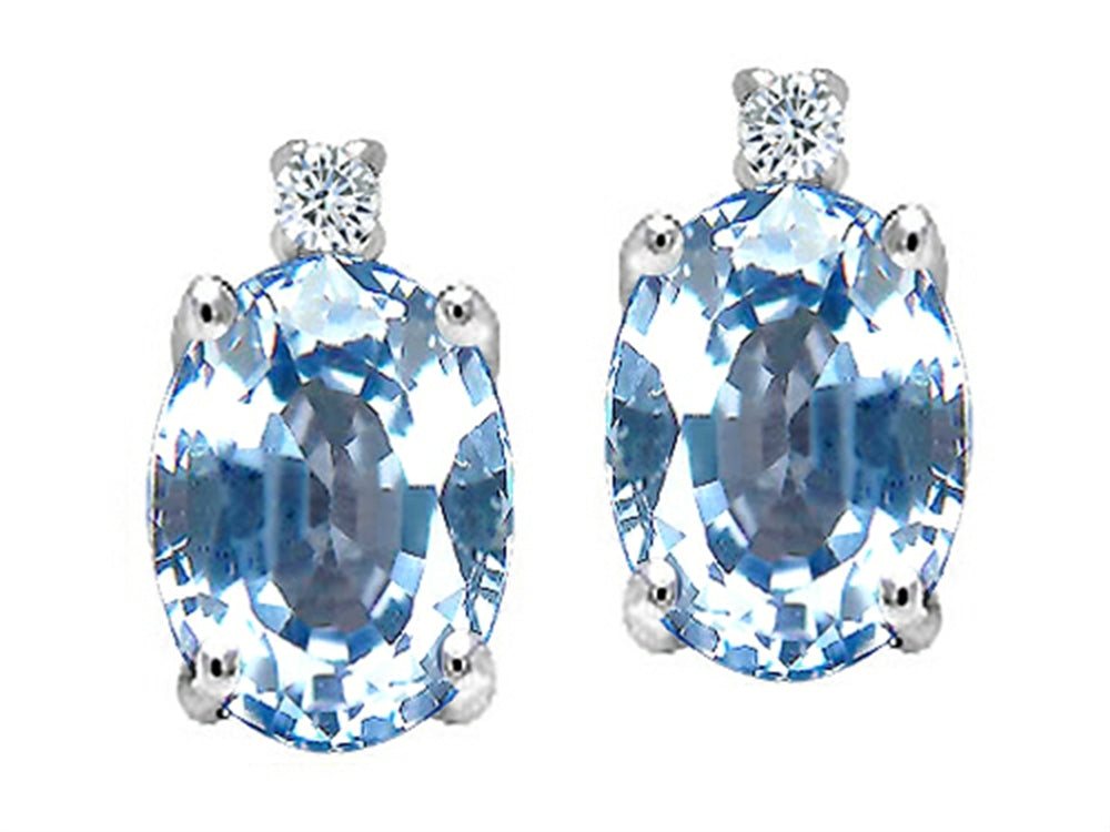 Tommaso Design Oval 7x5mm Simulated Aquamarine Earrings