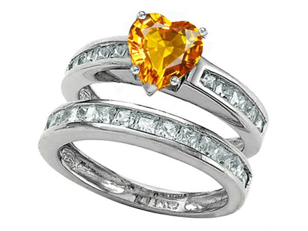 Star K Heart Shape Genuine Citrine Wedding Set