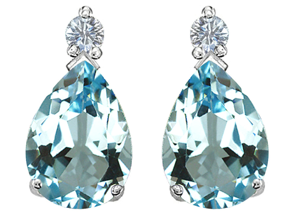 Star K Pear Shape 8x6 mm Simulated Aquamarine Earrings Studs