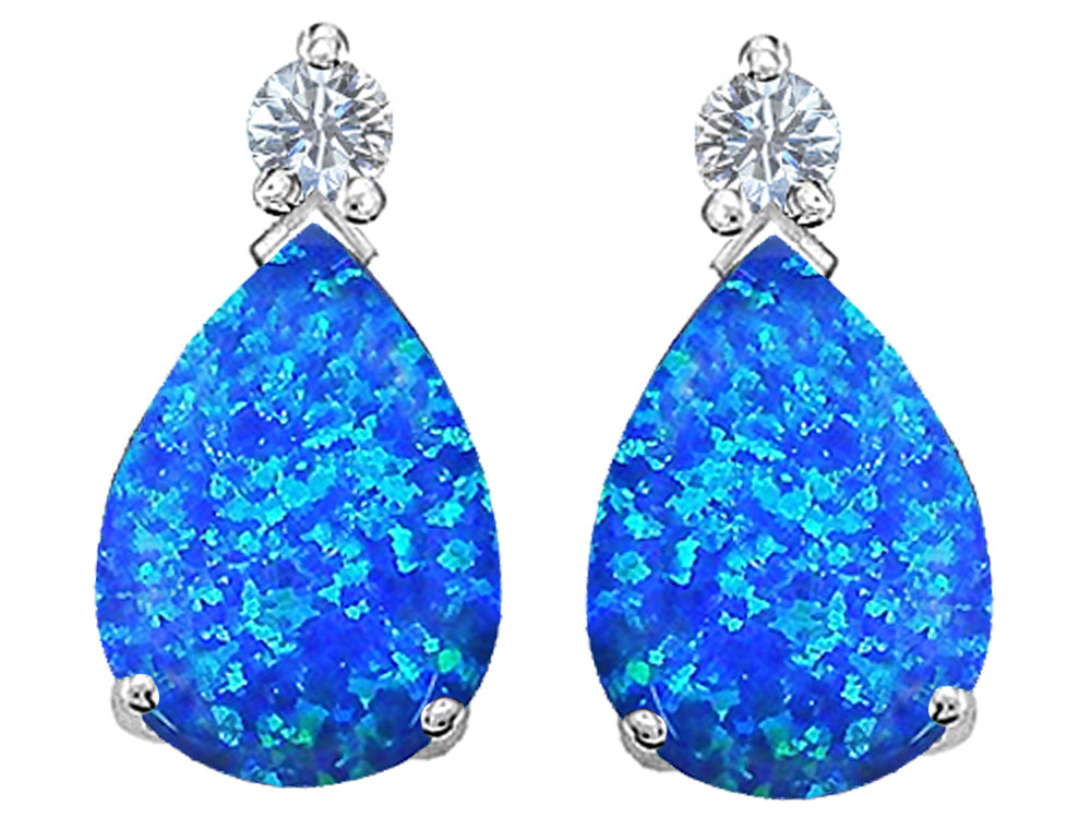 Star K™ Pear Shape 8x6 mm Blue Created Opal Earrings Studs