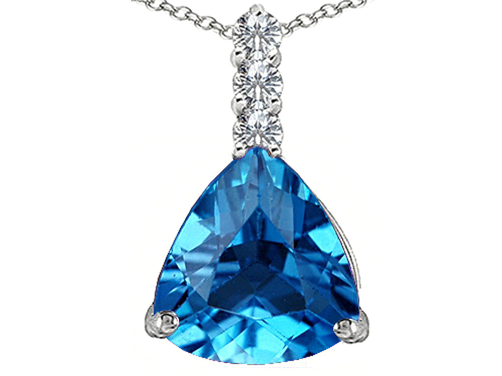 Star K Large 12mm Trillion Cut Simulated Blue Topaz Pendant Necklace