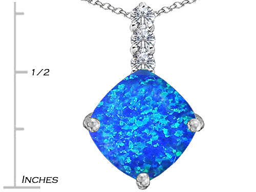 Star K Large 12mm Cushion-Cut Blue Created Opal and Cubic Zirconia Pendant Necklace