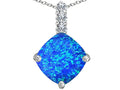 Star K Large 12mm Cushion-Cut Blue Created Opal and Cubic Zirconia Pendant Necklace