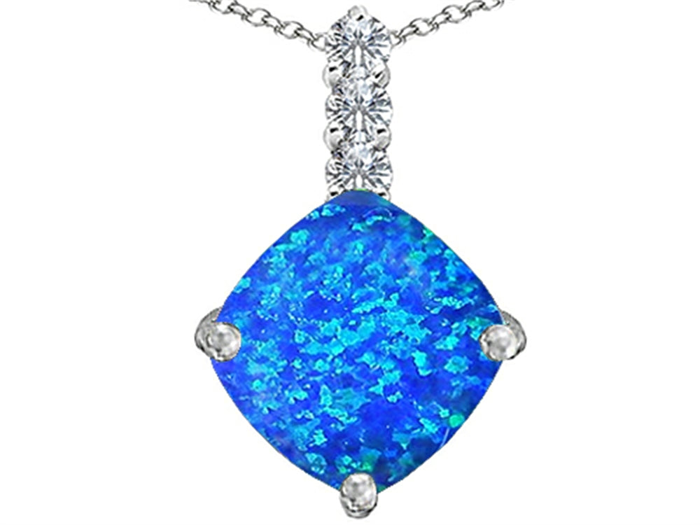 Star K Large 12mm Cushion-Cut Blue Created Opal and Cubic Zirconia Pendant Necklace
